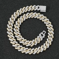 14mm two-tone gold and silver Cuban link necklace with micro-paved cubic zirconia stones - Gold + White Gold