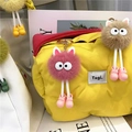 Cute plush keychain dolls with long legs and pink shoes hanging on a yellow bag - Rose Red