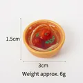 Miniature yellow bowl with red soup noodles keychain, 3cm diameter toy model - 3cm Gold Bowl-No.19 (No Hook)