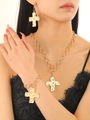 Golden jewelry set with hammered texture cross pendant on necklace bracelet and earrings - Gold Earrings+Necklace+Bracelet (Wrinkled Cross)