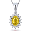 Silver-plated necklace featuring a vibrant oval yellow gemstone with halo diamond setting - Yellow Diamond Tz-18 [with Box And Chain]