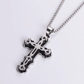 Layered silver and black cross pendant necklace with metallic box chain on white background - Black (with Chain)