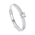 Adjustable S925 sterling silver ring featuring a round zircon and smaller side stones - FDJZ-316-Women's