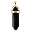 Hexagonal black crystal pillar pendant with gold clasp for necklace jewelry - Black Cat Eye / + Waxed Cord Gold Tail Chain