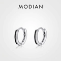 Minimalist S925 sterling silver hoop earrings featuring elegant black zircon inlay - 925 Silver / Black Zirconia
