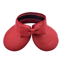 Rear view of red straw sun hat showing the elegant bow detail and woven texture - Red