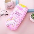 Pink 3D unicorn cartoon pencil case with double zippers and large capacity storage - Prancing Unicorn