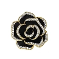 Lussuosa spilla a rosa nera con bordi dorati e strass in vista variante di alta qualità - KC Oro Chiaro con Grande Strass
