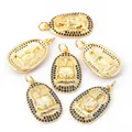 Gold-plated brass Buddha pendants with black micro-pave zirconia crystals in oval shape - Black Nano CZ Gold Plated 1Pc
