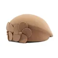 Elegant wool beret for women with 3D floral accents in solid beige for winter style - M (56-58cm) / Khaki