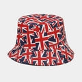 Close-up of reversible bucket hat featuring the British Union Jack flag print pattern - Color 3-Full Union Jack Print