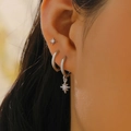 Silver star and moon earring set with cubic zirconia studs and hoops for women - Star Silver Style (H-39)