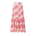 Dettaglio di un abito a fiori a trapezio con orlo a balze e stampa a rose vintage - Taglia unica / Sarong