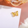 Yellow crystal butterfly pendant with gold alloy base and sparkling diamond details - Gold