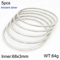 Set of 5 minimalist ancient silver stainless steel bangles with 68x3mm inner diameter - 68mm Set of 5 (KB209848-GC)