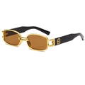 Cool trendy sunglasses with gold metal frame, chain bridge and stylish brown tinted lenses - Gold Frame Tea Lens