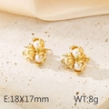 Elegant gold flower earrings with white shell pearls in 18x17mm size for women - Lily Cluster Gold (KE115106-SP)