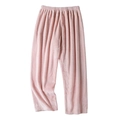 Pantalon de détente rose en polaire avec taille élastique et texture douce pour femmes - Rose Clair