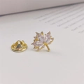 Pink maple leaf brooch with crystal rhinestones on a gold setting and butterfly clutch - Maple Leaf Style (90161B)