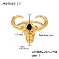 Golden stainless steel bull head open ring with black oil drip detail in size 7 - US Size 7 (Adjustable) / Gold-Wide Black Enamel Bull Head