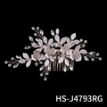 Rose gold bridal hair comb with silver leaves and sparkling rhinestones HS-J4793RG - Rose Gold Hollow Leaf Rhinestone Hair Comb (HS-J4793RG)