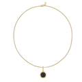Collier rétro français doré avec pendentif rond en œil de tigre sur fond blanc - Agate noire