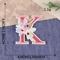 Floral letter K embroidery patch with pink flowers and green leaves decoration - Letter K / Hot Melt Adhesive