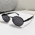 Schwarze ovale Retro-Sonnenbrille mit glänzendem Vollrahmen und dunklen Gläsern für Mode - Schwarzer Rahmen Graue Gläser