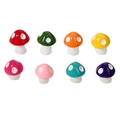 Set of 8 colorful resin mushroom miniatures with white dots for micro landscapes - Multicolor
