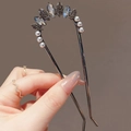 Épingle à cheveux en U avec pampille papillon, strass brillants et perles élégantes - Cristal à Six Perles (83#)