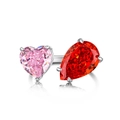S925 sterling silver ring featuring pink heart and red pear-shaped high carbon diamonds - Adjustable Open / Pink Heart + Red Pear Stone