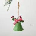 Green metal Christmas bell with red plaid bow and pine needles for tree hanging - Green Bell