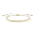 Handmade cream woven rope bracelet with adjustable drawstring and silver metallic beads - Off White