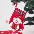 Red Christmas stocking with snowman design and classic tartan cuff decoration - Small Plaid Snowman Stocking