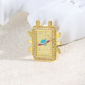Detail of gold tarot pendant with blue enamel Saturn motif and sparkling cubic zirconia stones - Blue Purple Gradient Saturn Style (ZYN-DMK870G-2)