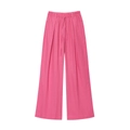 Pink linen blend wide-leg trousers with elastic drawstring waist and pleated details - XS / Magenta Pants