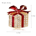 Christmas gift box brooch in red enamel with white rhinestones on golden finish metal - xz4584 Christmas Gift Box
