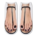 Funny 3D print ankle socks featuring realistic black flip-flops and painted toenails - Black Flip Flops