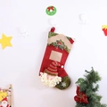 Calcetín de Navidad de arpillera con Papá Noel 3D para bolsas de regalo y decoración - Calcetín patrón cuadros Papá Noel