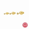 Three pairs of S925 sterling silver golden ball stud earrings in varying sizes on white backdrop - 3 Beads / 3Pcs Per Set / Gold
