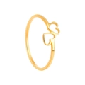 Close-up of golden ring featuring double hollow heart-shaped design on a white background - US 6 / Gold