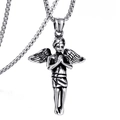 Polished silver wing angel pendant necklace made of durable stainless steel for men and women - Praying Angel Style