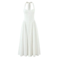 Witte halter midi-jurk met knoopsluiting aan de voorkant op een onzichtbare mannequin, chic - S / Wit