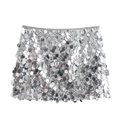 Close-up of sparkling silver sequins and flexible waistband on a mini skirt - XS / Silver