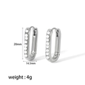 Detailed size view of silver U-shaped hoop earrings with inlaid white pearls - Silver Oval Artificial Pearl Style (TE6314-PL-S)