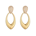 Elegant gold drop earrings with zircon studs and hollow geometric pendants - Gold Pointed Oval