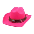Ethno-Cowboyhut in Rosé-Pink mit buntem Perlenband und Türkis-Schmuckstein-Detail - Rosarot