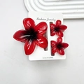 Three-piece red plumeria hair claw clip set with elegant black gradient resin finish - Red Background With Black Core (including Cards)