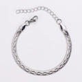 Detail of silver flat snake bone chain necklace with lobster clasp and extender - Cross Fishbone Style / Steel