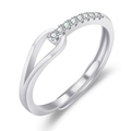 Minimalist silver open ring with a sparkling pavé diamond row on the band - Slim Rhinestone / Platinum Color-J342